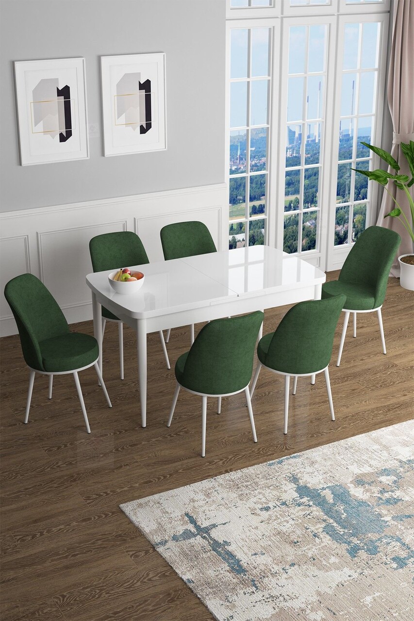 Set masa extensibila si scaune, Hanah Home, Han, Alb / Kaki - imagine 4